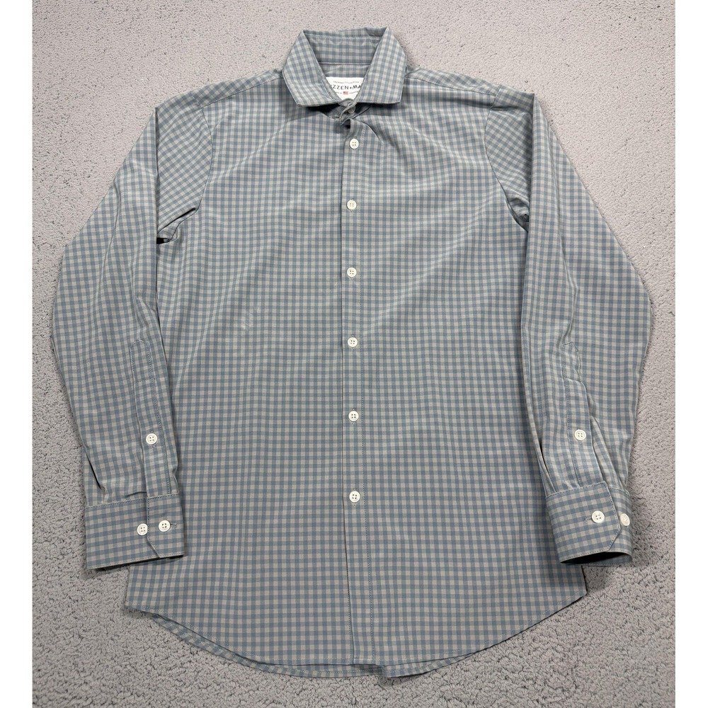 Mizzen+Main Leeward‎ Shirt Mens Small Blue Gingham Trim Fit Non-Iron Stretch USA